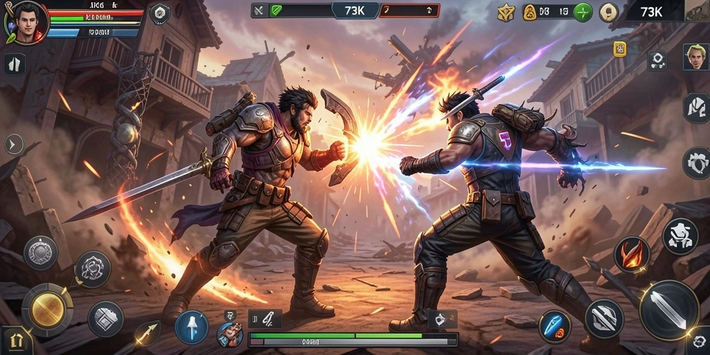 Tampilan seru dari gameplay 73K dengan aksi penuh adrenalin.