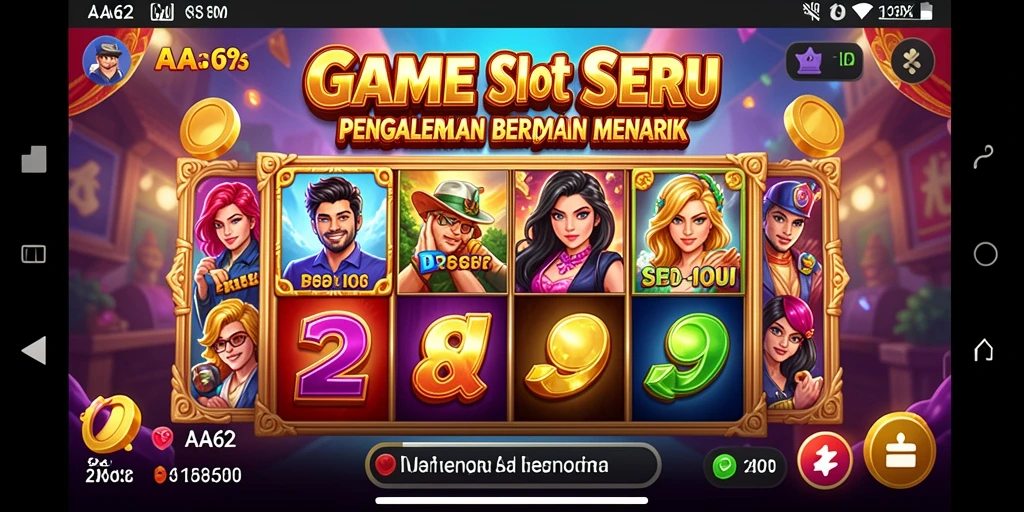 Tampilan gameplay Slot yang menarik di AA62 dengan berbagai simbol dan tema.