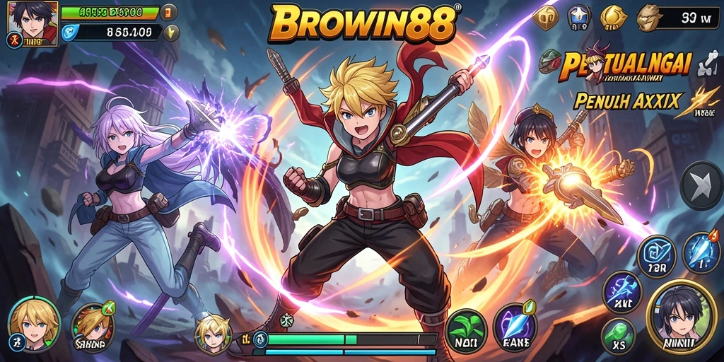 Screenshot gameplay di BROWIN88 menampilkan aksi karakter anime yang mengagumkan.