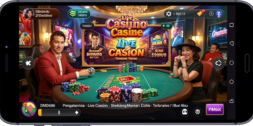 Screenshot gameplay DMD686 dengan dealer langsung yang interaktif.
