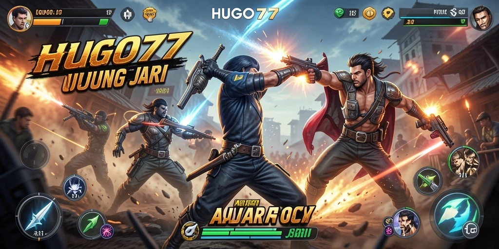 Screenshot gameplay HUGO77 yang menunjukkan aksi pertarungan yang intens.