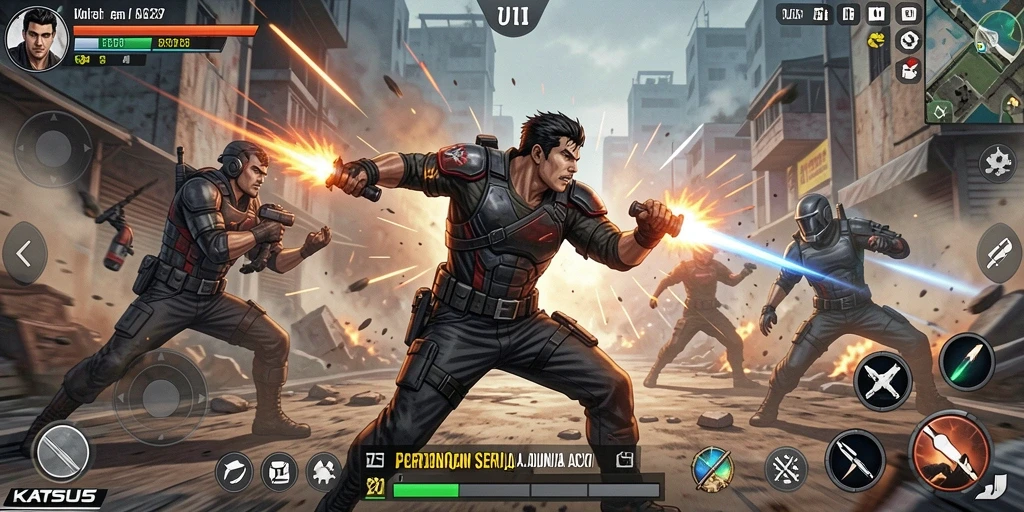 Gameplay KATSU5 menunjukkan pertarungan intens dan karakter yang beragam.