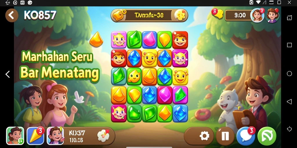 Tangkapan layar gameplay KO857 menampilkan keseruan mencocokkan gem.