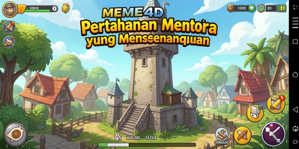 Tampilan menara dan gelombang musuh di MEME4D.