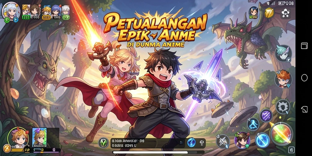 Tampilan gameplay MPO08 yang penuh aksi dan karakter Anime.