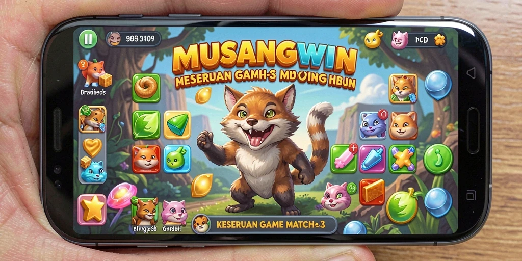 Tampilan seru gameplay MUSANGWIN dengan elemen Match-3 yang menarik.