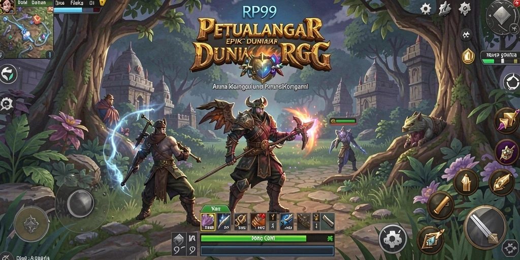 Gameplay RP99 menampilkan pertarungan seru dan petualangan yang mendebarkan.